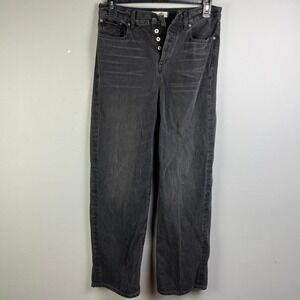Madewell Low-Slung Baggy Jeans Women 26 Black Button Fly Cotton Denim